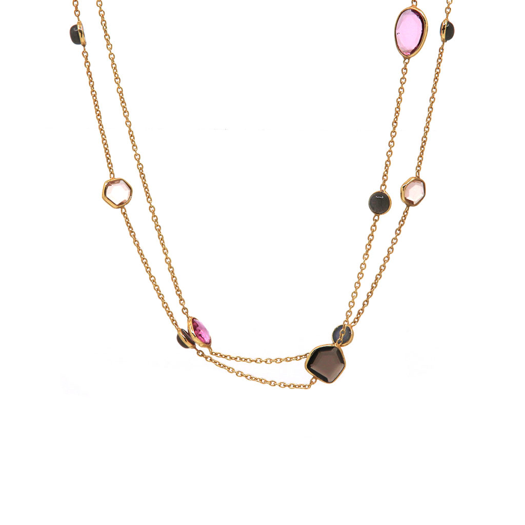 Yellow Gold Plated Sterling Silver Multi-Color Quartz Necklace