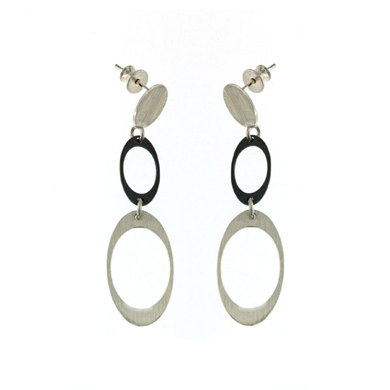 Oxidized Sterling Silver Oval Link Dangle Earrings