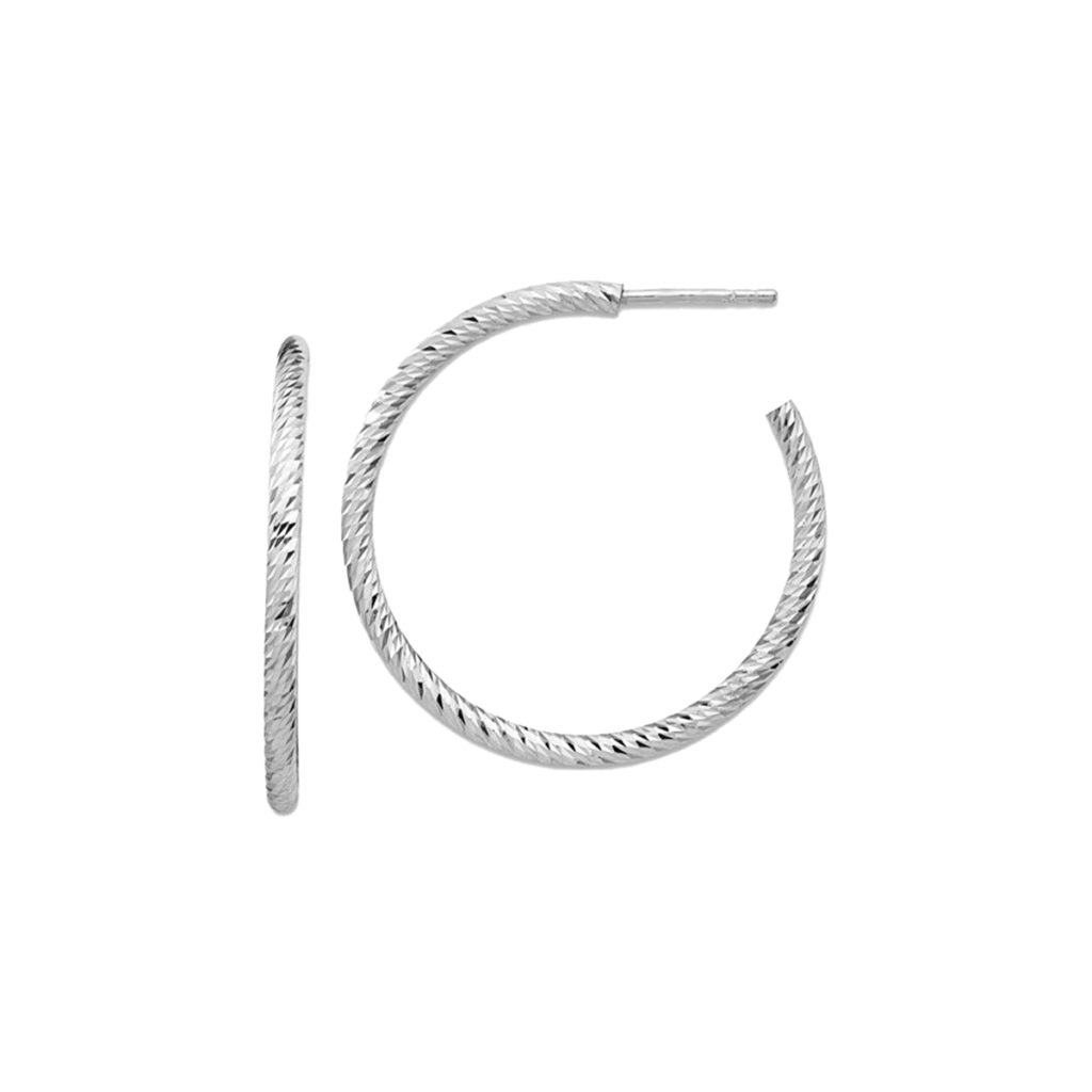 Sterling Silver Medium Textured Circle Hoop Earrings