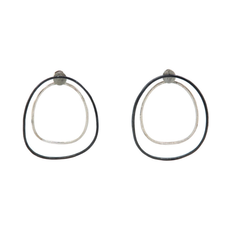 Oxidized Sterling Silver Wavy Oval Earrings