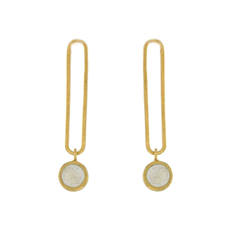 Gold Plated Sterling Silver Long Oval with Dot Earrings