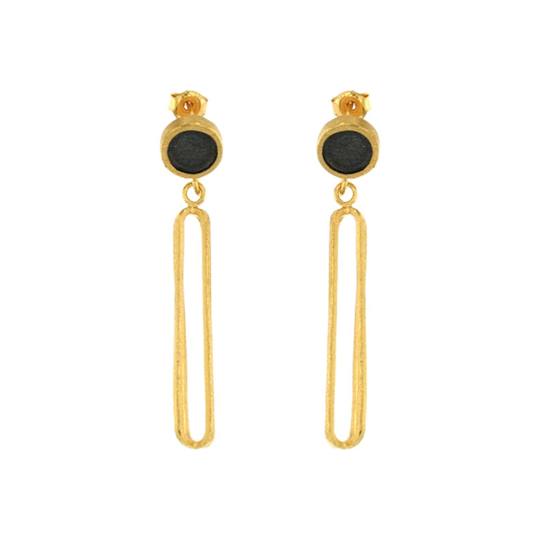 Gold Plated Sterling Silver Cage with Black Dot Earrings