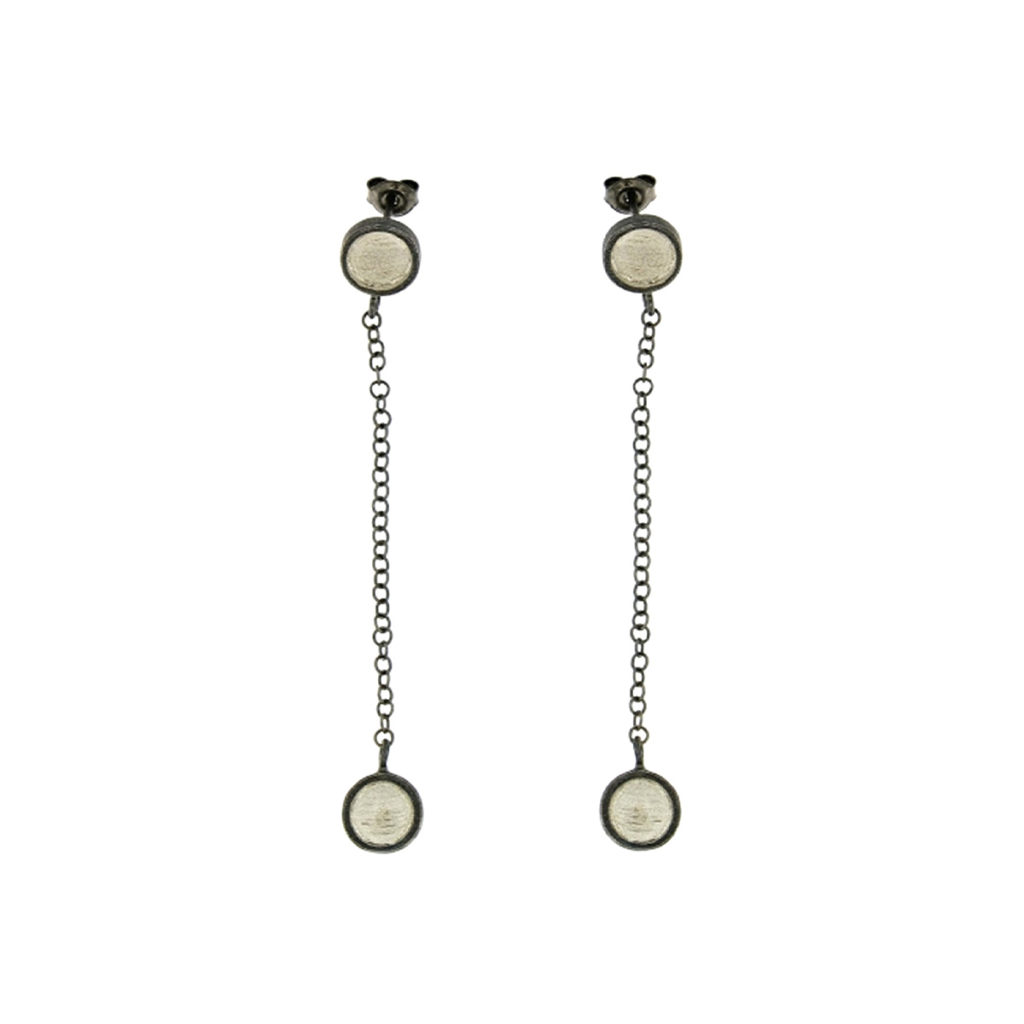 Oxidized Sterling Silver Pill Dots with Chain Earrings