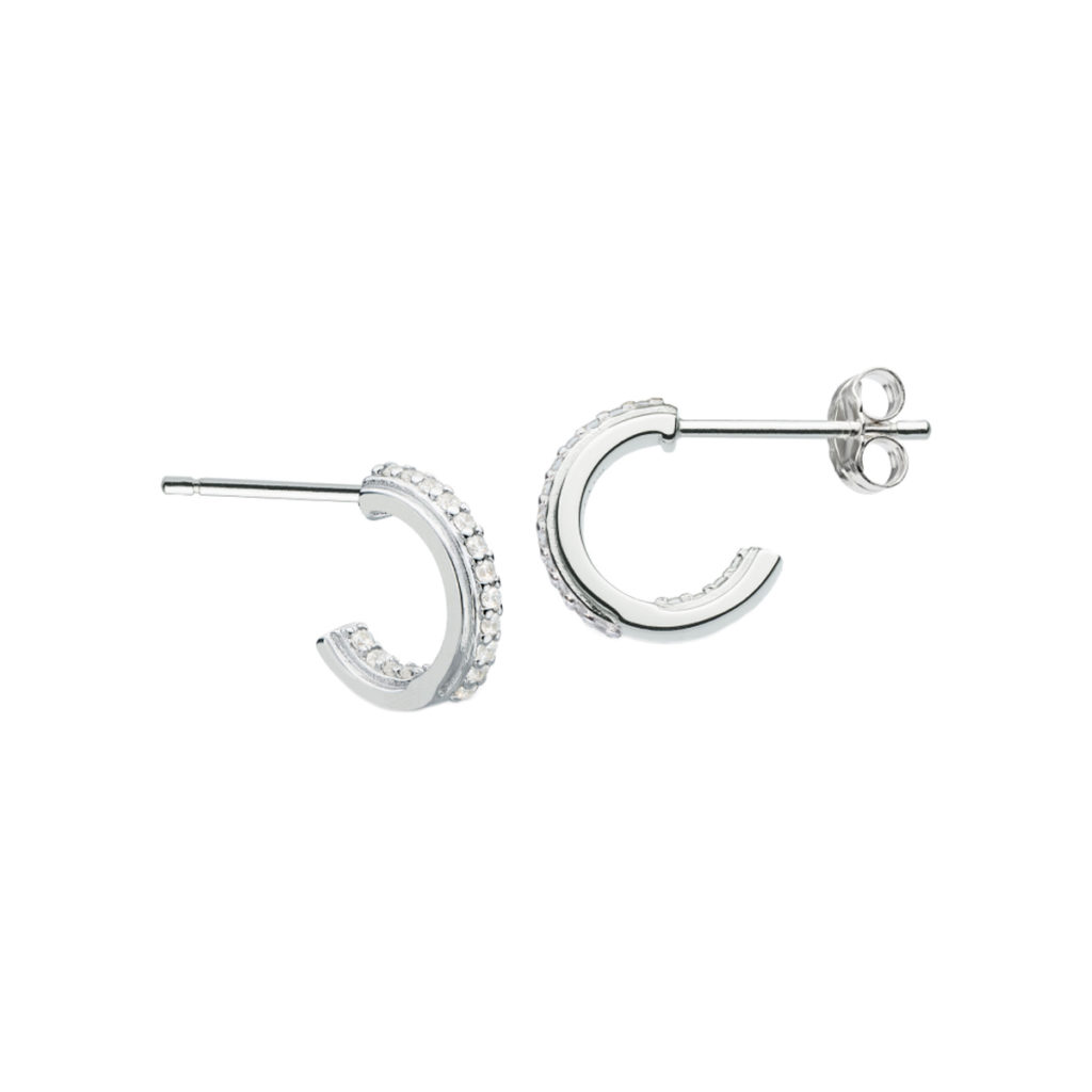 Sterling Silver Cubic Zirconia Spinner Semi Hoop Earrings