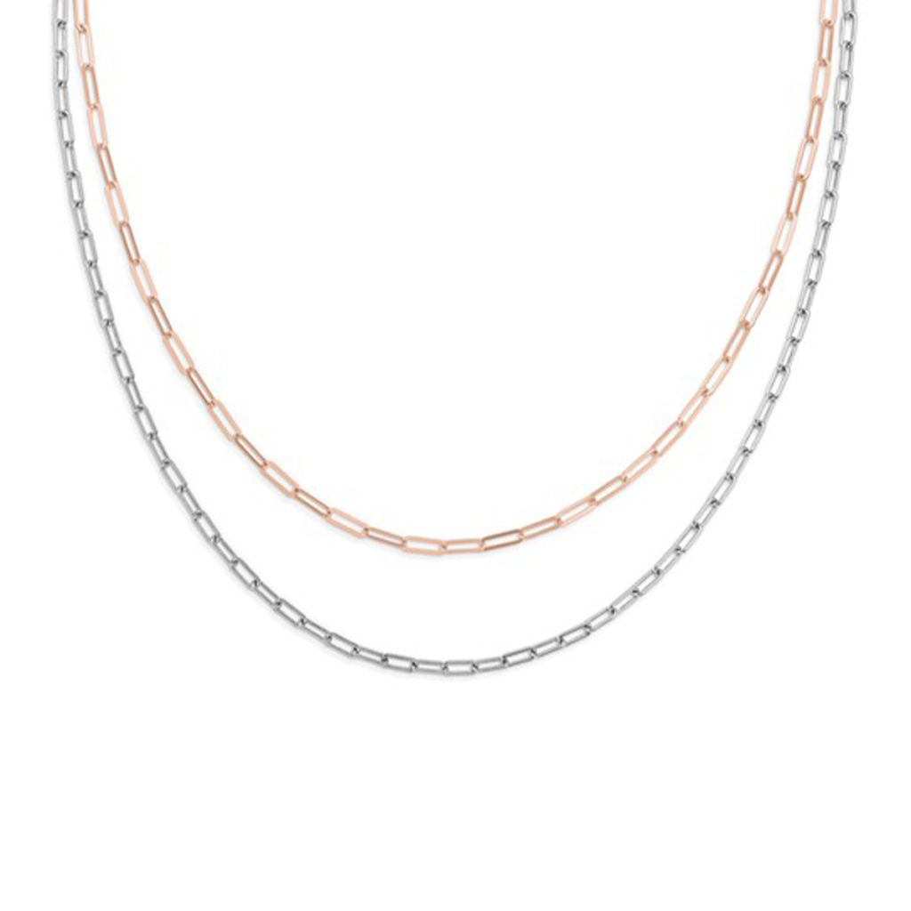 Sterling Silver and Rose Plated Double Strand Necklace