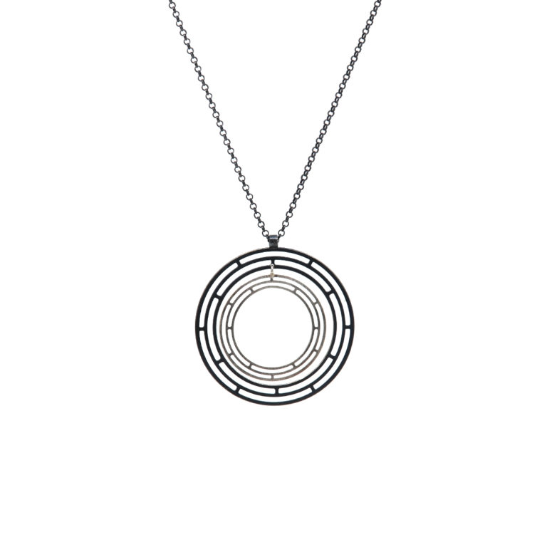 Oxidized Sterling Silver Cut-Out Circle Pendant with Chain
