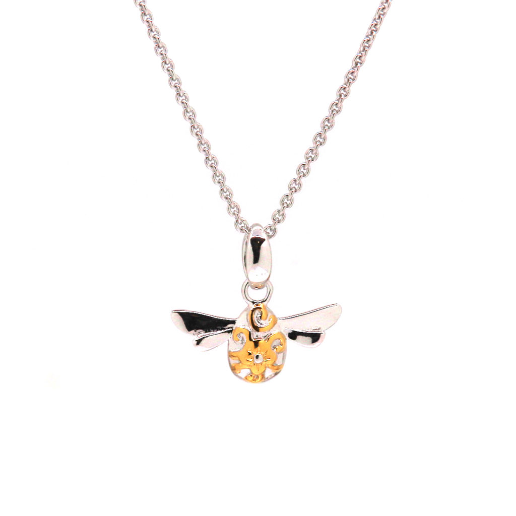 Sterling Silver Gold Plated Blossom Mini Bee Pendant with Chain