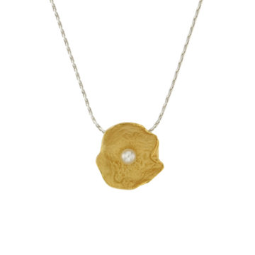 Gold Plated Sterling Silver Large Pearl Flower Pendant with Chain