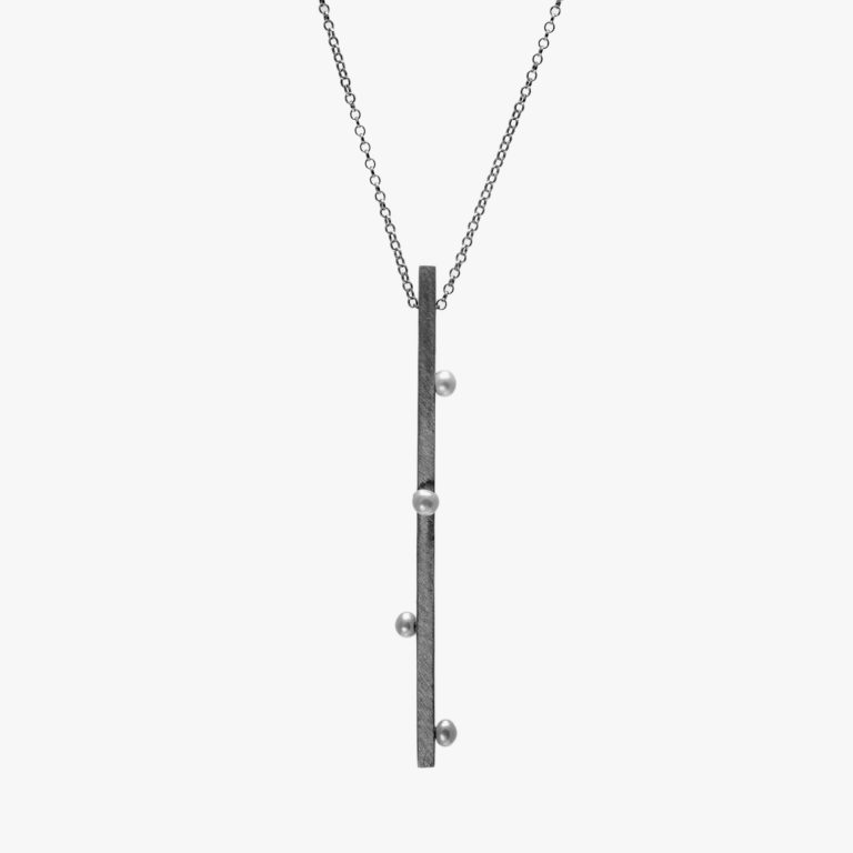 Oxidized Sterling Silver Stick Freshwater Pearl Pendant with Chain