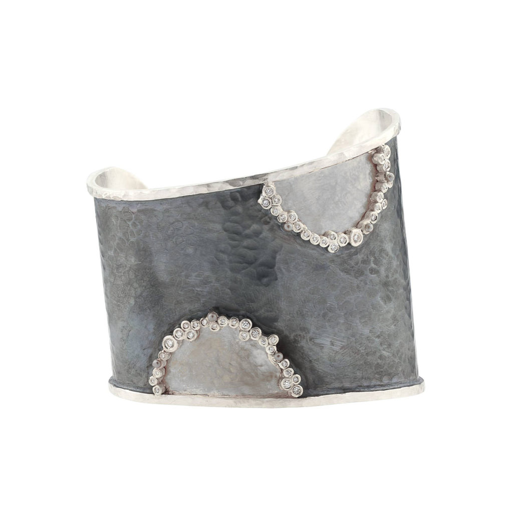 Sterling Silver Waveup Cuff Bracelet with Diamonds