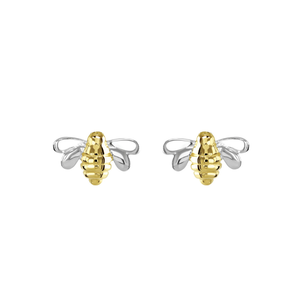 Stering Silver and Yellow Gold Bee Earrings