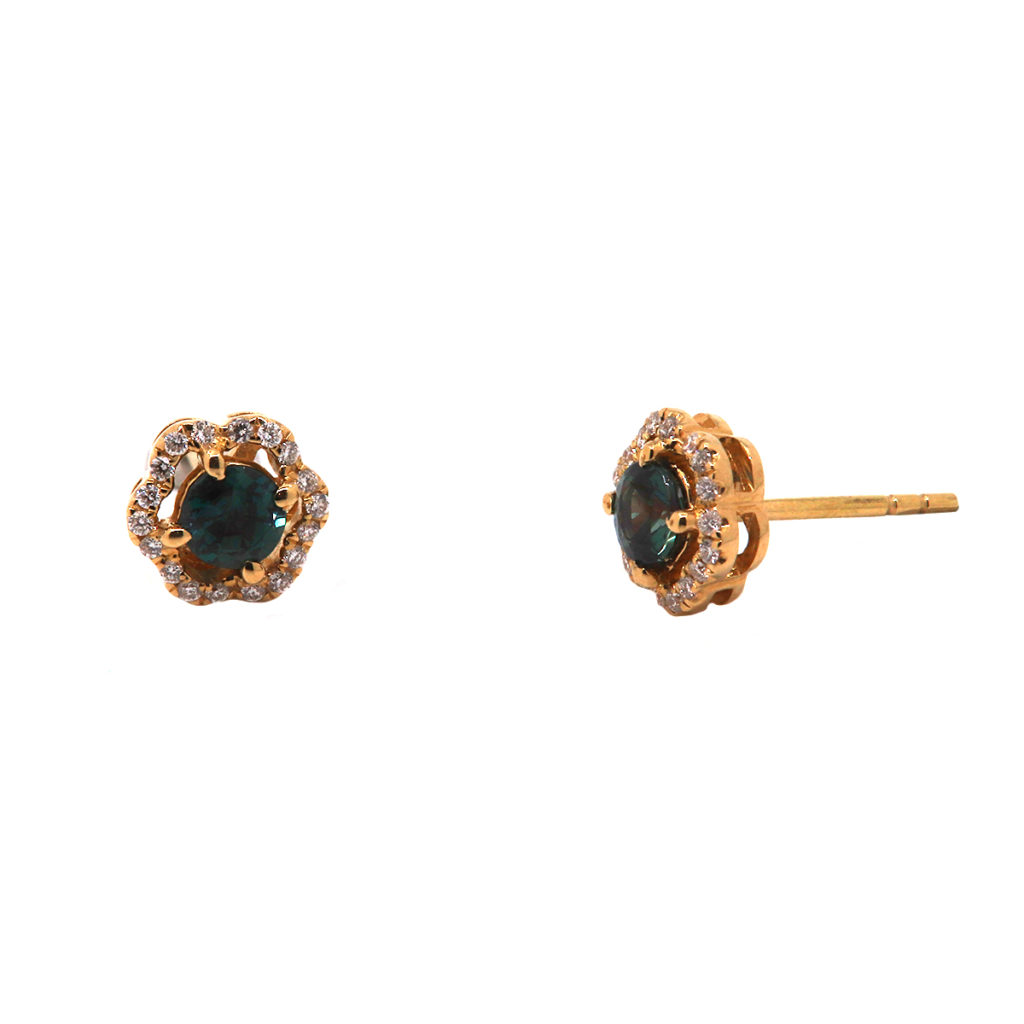 18K Yellow Gold Alexandrite and Diamond Earrings