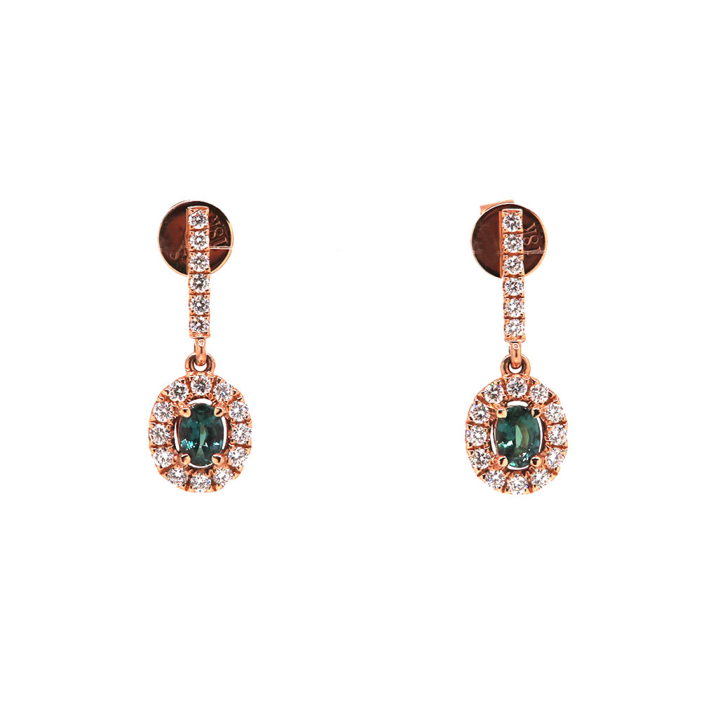 18K Rose Gold Alexandrite and Diamond Earrings