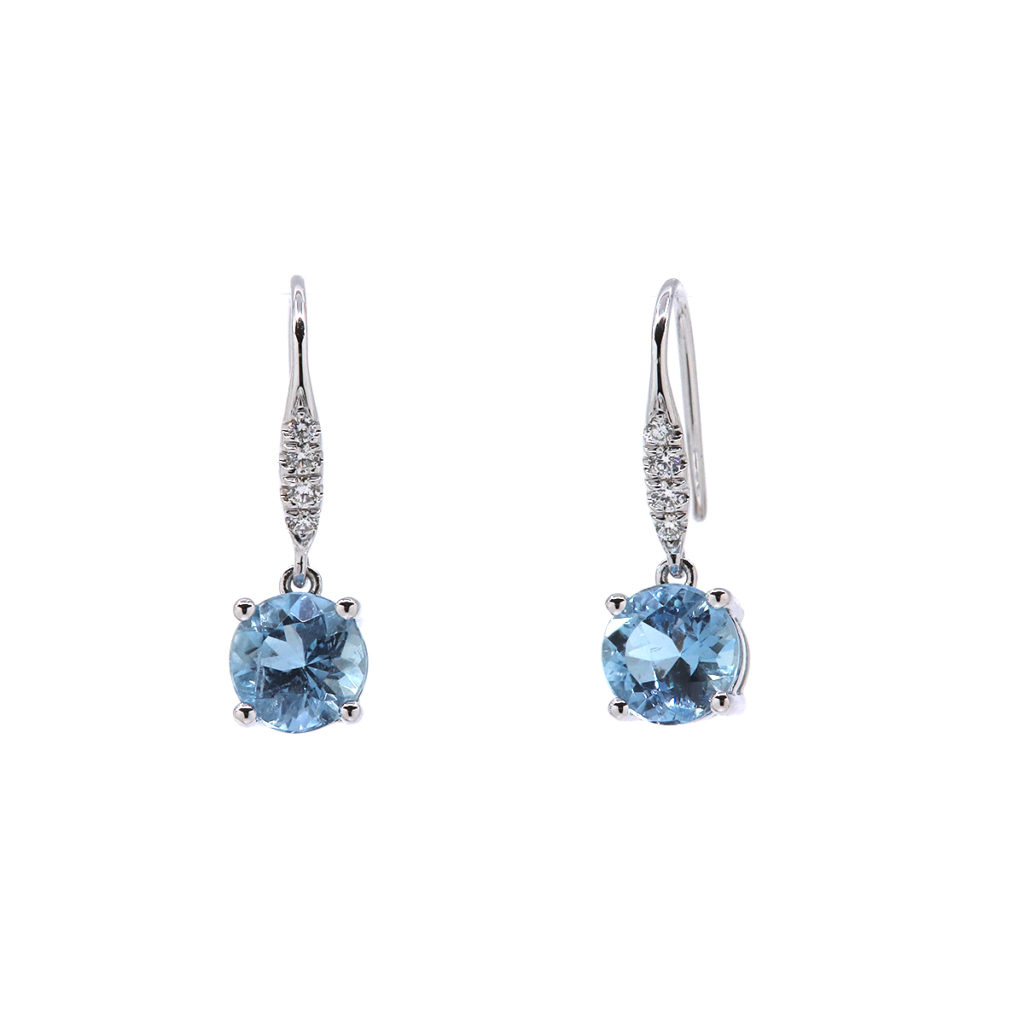 14K White Gold Diamond and Aquamarine Dangle Earrings