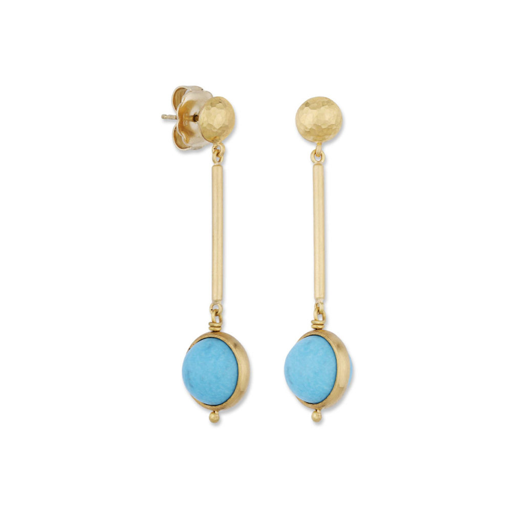 22K Yellow Gold Drop Dangle Turquoise Earrings