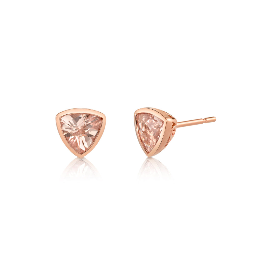 14K Rose Gold Trillion Morganite Earrings