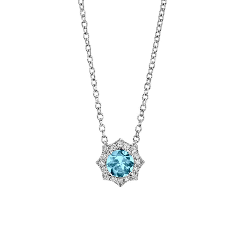 14K White Gold Aqua and Diamond Necklace
