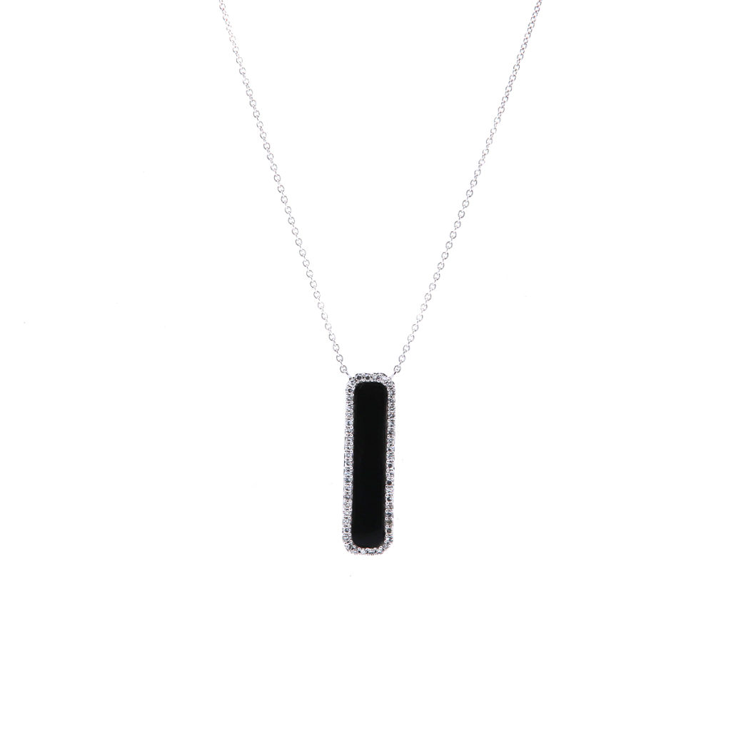 14K White Gold Onyx and Diamond Necklace