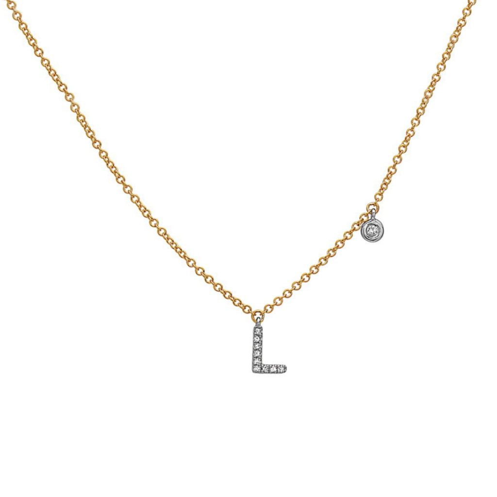 14K Two Toned Initial Diamond Necklace