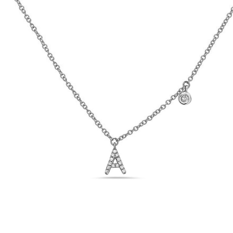 14K White Gold Diamond "A" Initial Necklace