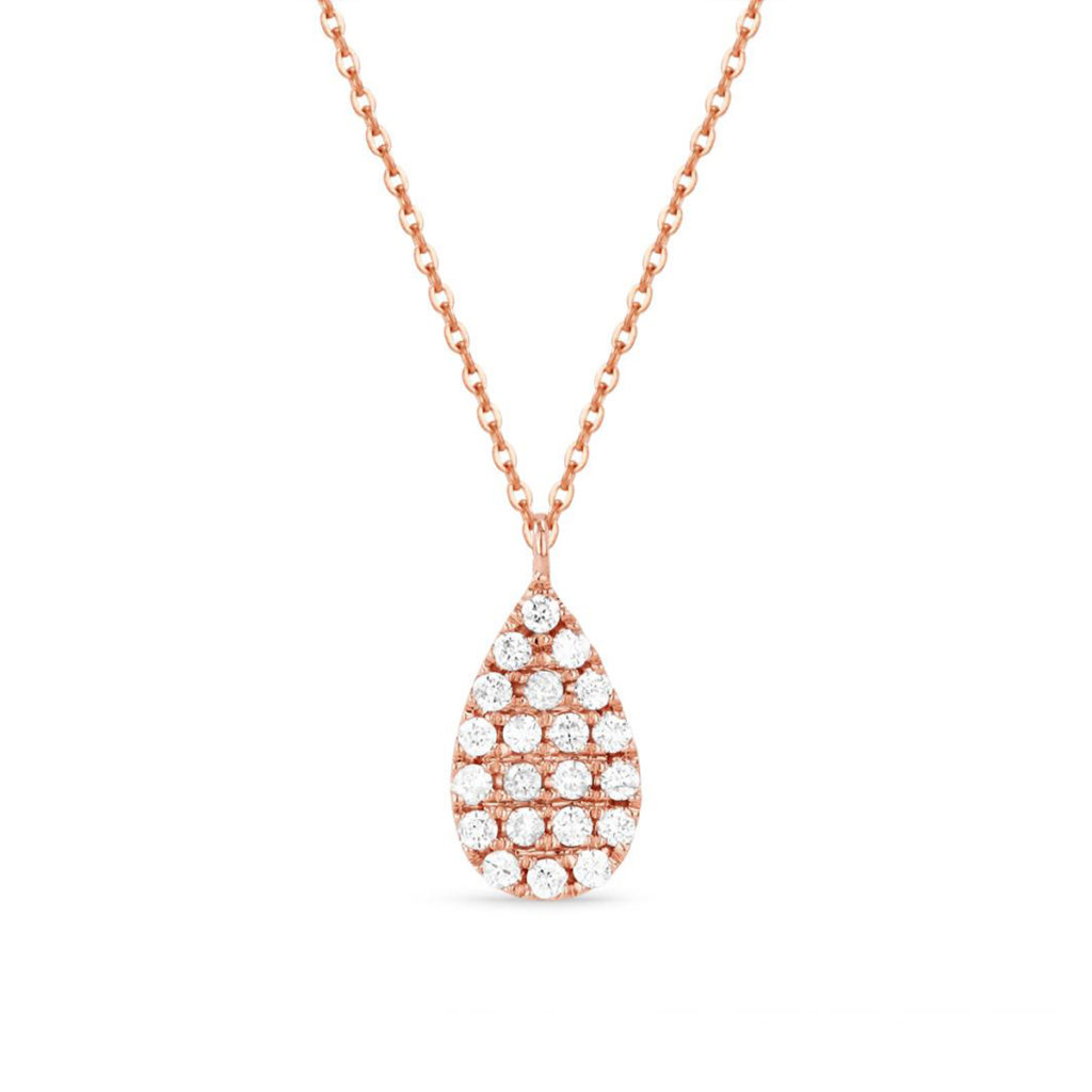 14K Rose Gold Diamond Pear Shaped Pendant with Chain