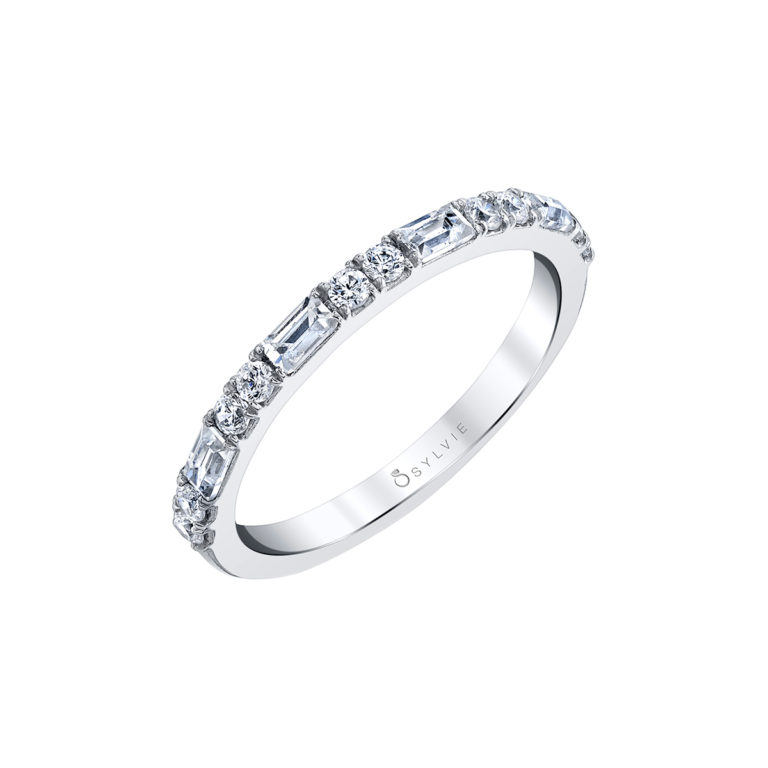 14K White Gold Stackable Baguette Diamond Wedding Band