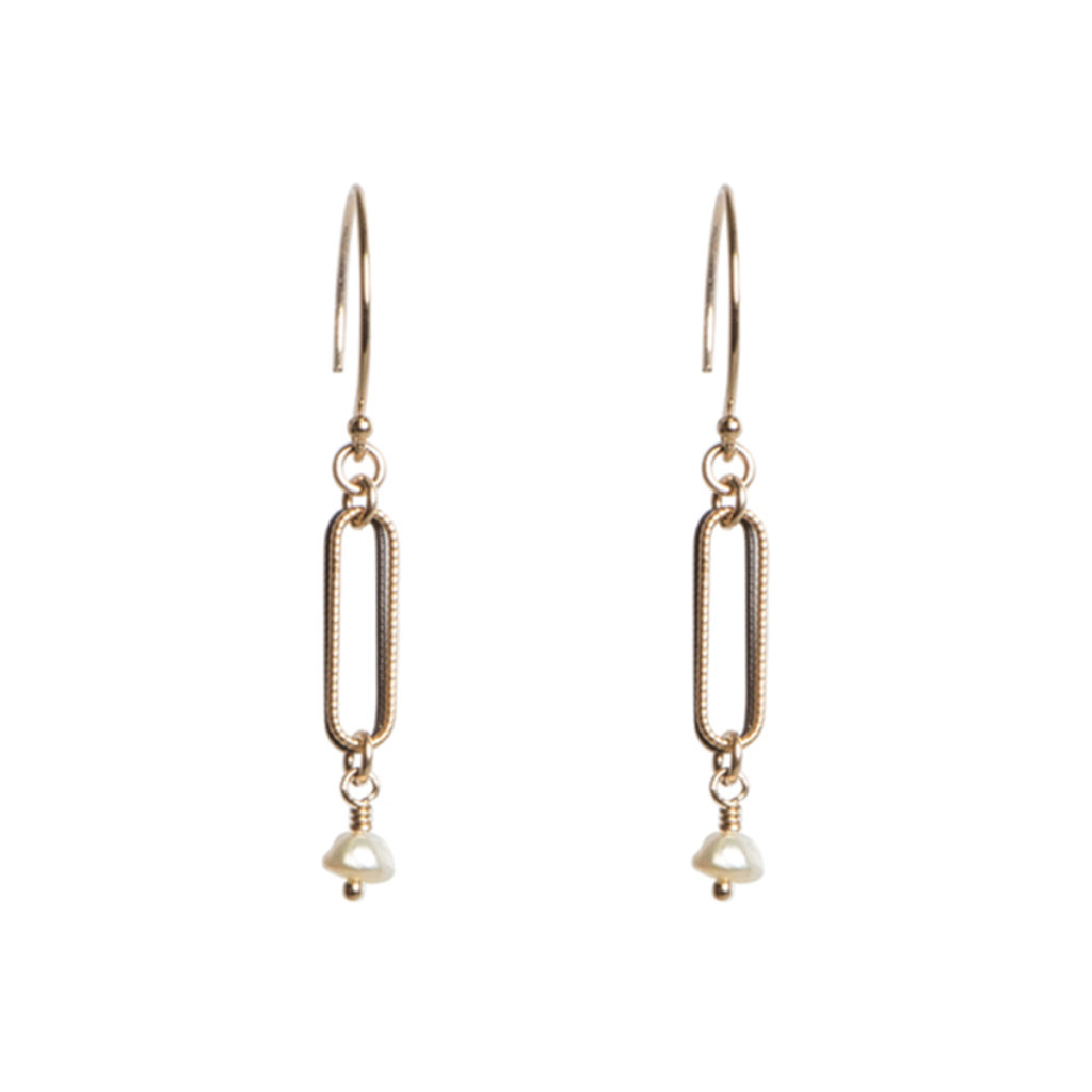 Two-Tone “Zoe” Dangle Earrings with Freshwater Pearls