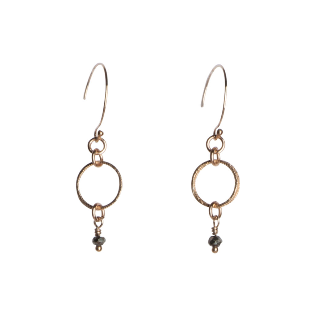 Small Gold Filled Double Circle Pyrite Earrings