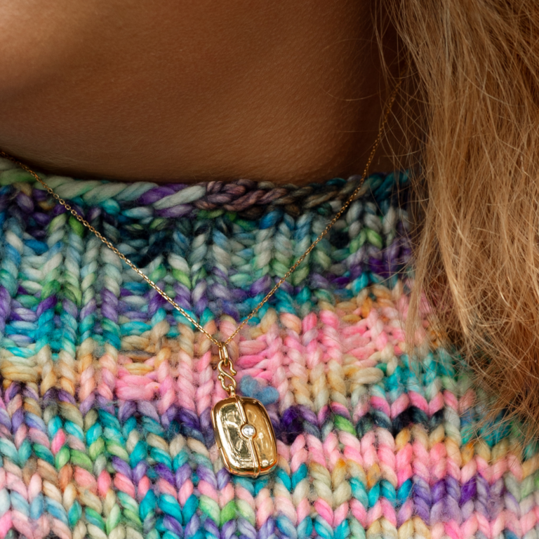 18K Yellow Gold Slim Diamond Locket with Chain