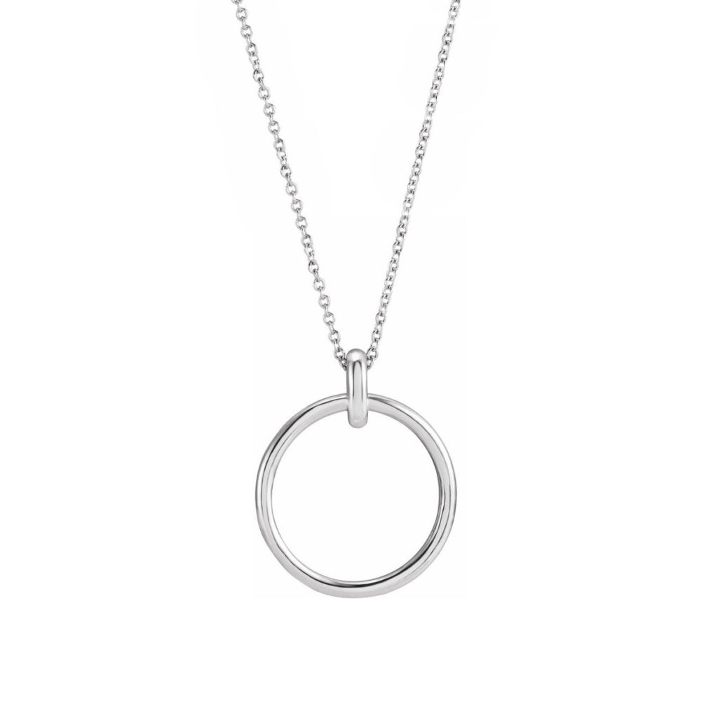14K White Gold Circle Pendant with Chain