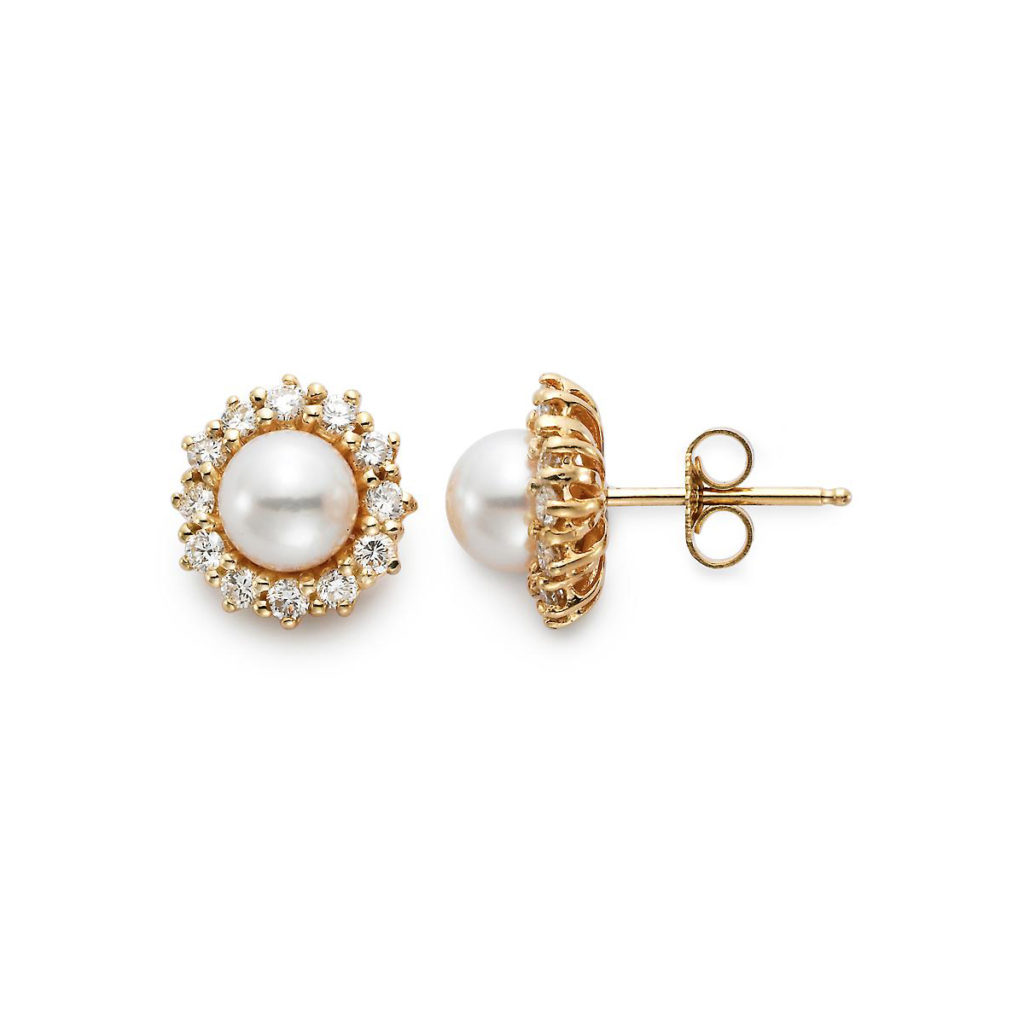 18K Yellow Gold Diamond and Pearl Earrings
