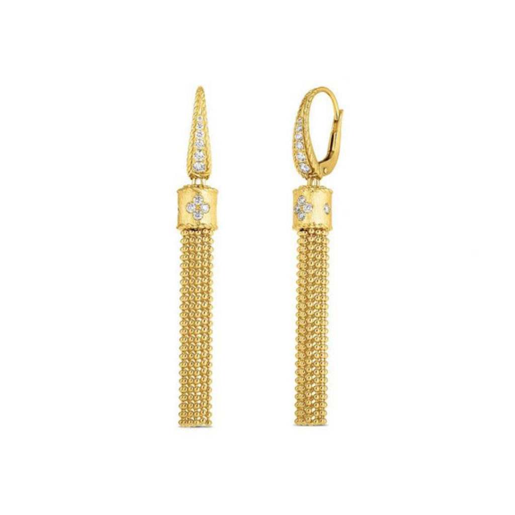 18K Yellow Gold Princess Tassel Diamond Earrings