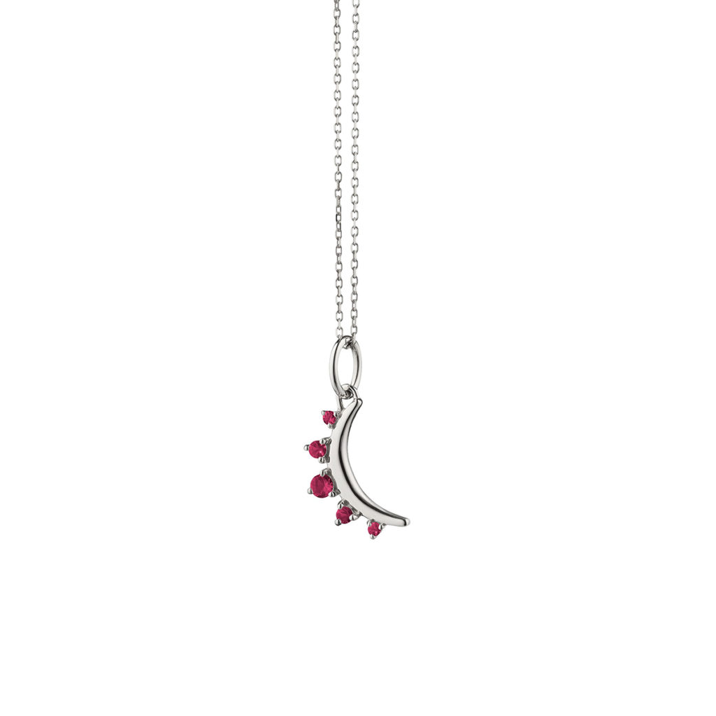 Sterling Silver Mini Moon Ruby Pendant with Chain