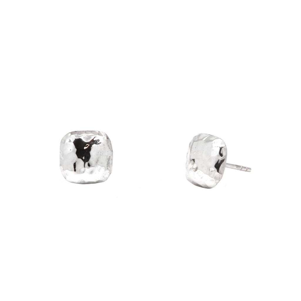 Sterling Silver Hammered Square Earrings