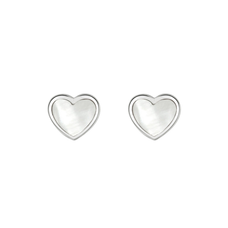 Sterling Silver White Mother-of-Pearl Dew Heart Earrings