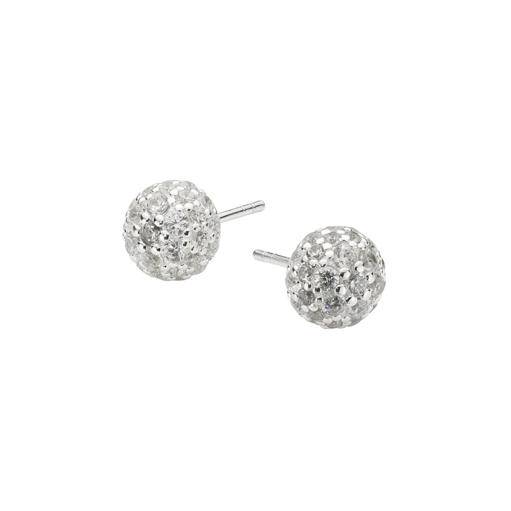 Sterling Silver Dew Clustered Cubic Zirconia Ball Earrings
