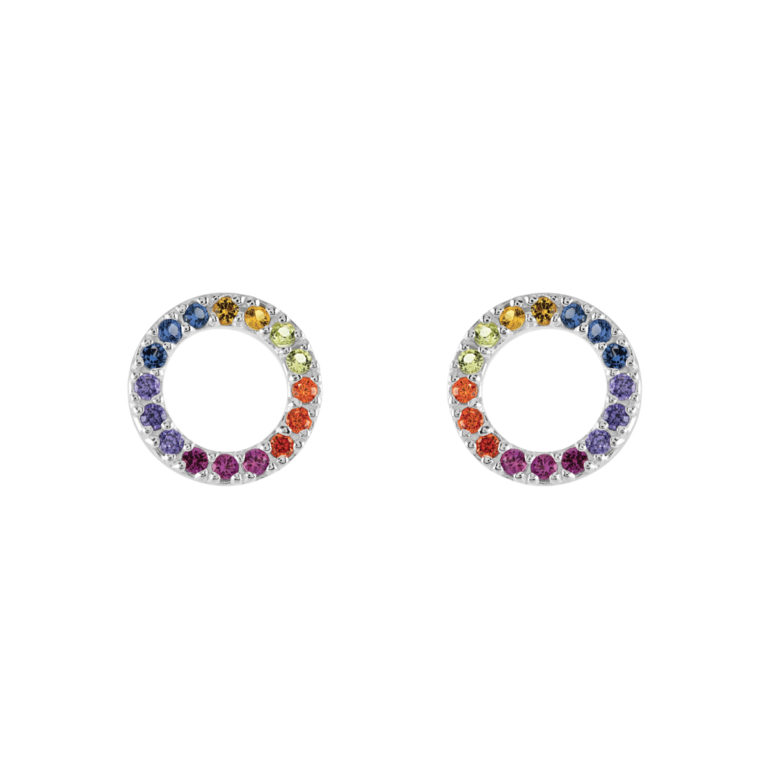Sterling Silver Multicolor Cubic Zirconia Circle Earrings