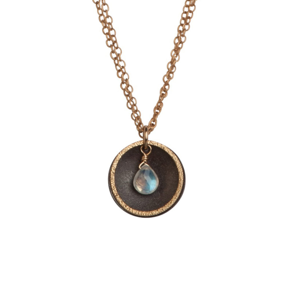 Two-Tone Double Strand Necklace with Moonstone Pendant