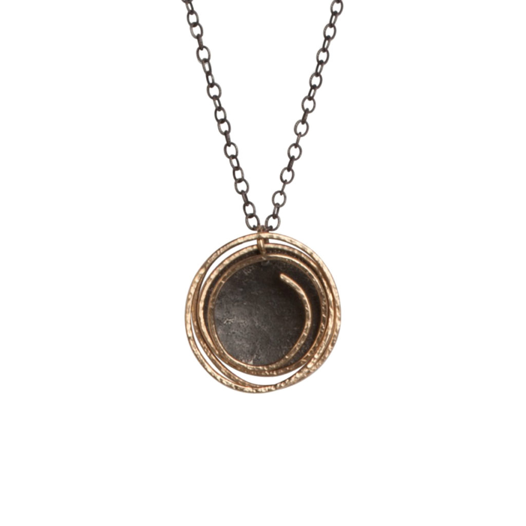 Sterling Silver Two-Tone Swirl Disc Necklace