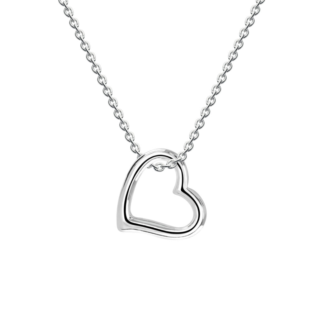 Sterling Silver Large Dew Open Heart Pendant with Chain