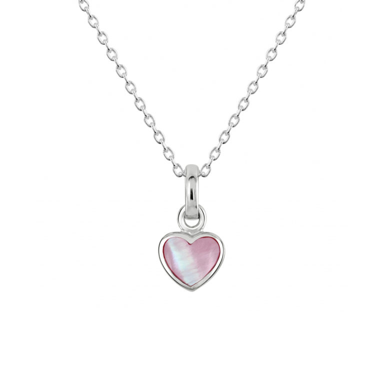 Sterling Silver Pink Mother-of-Pearl Heart Pendant with Chain