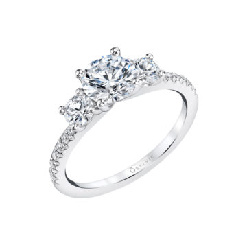 14K White Gold Modern 3-Stone Engagement Ring Semi-Mounting