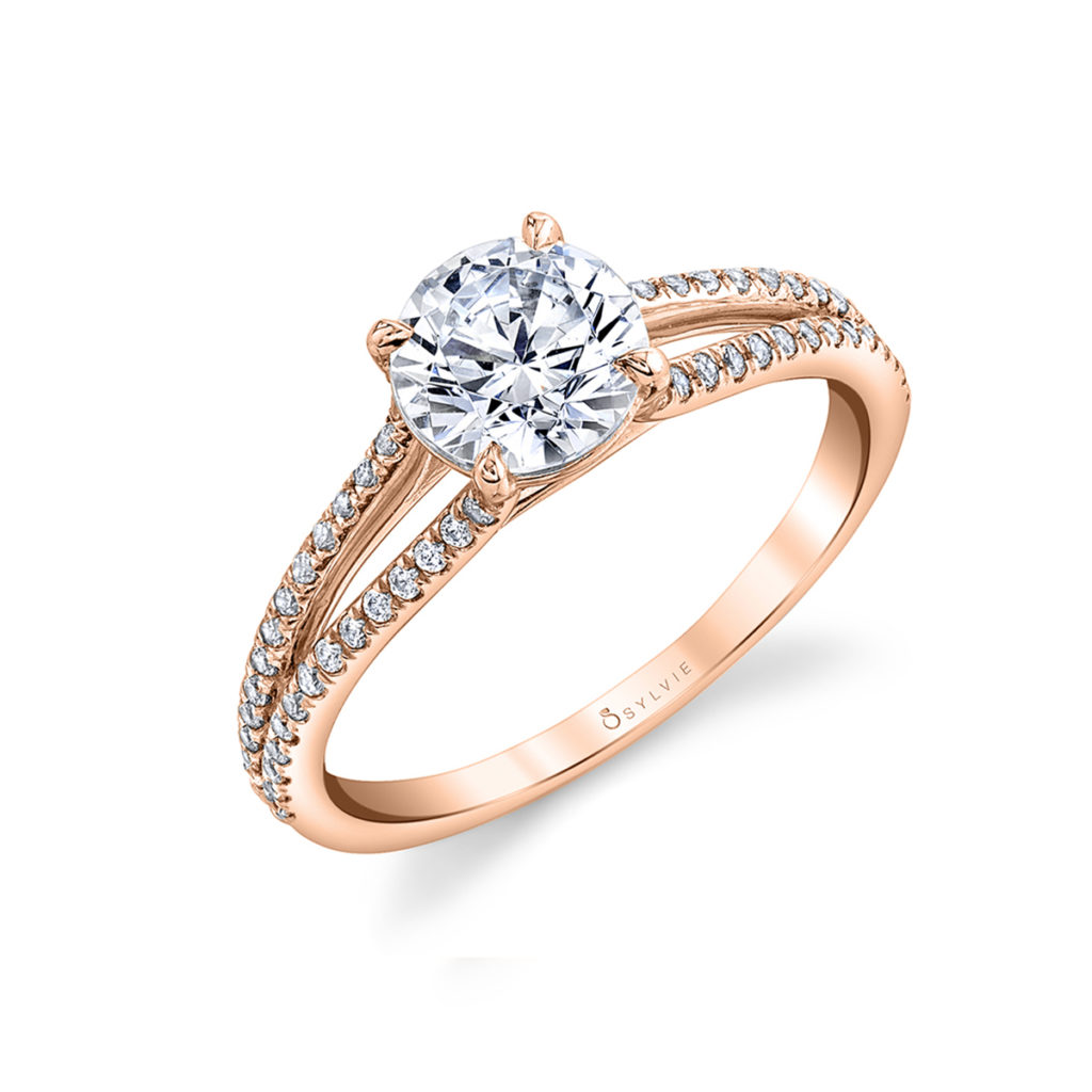 14K Rose Gold Diamond Engagement Ring Semi Mounting