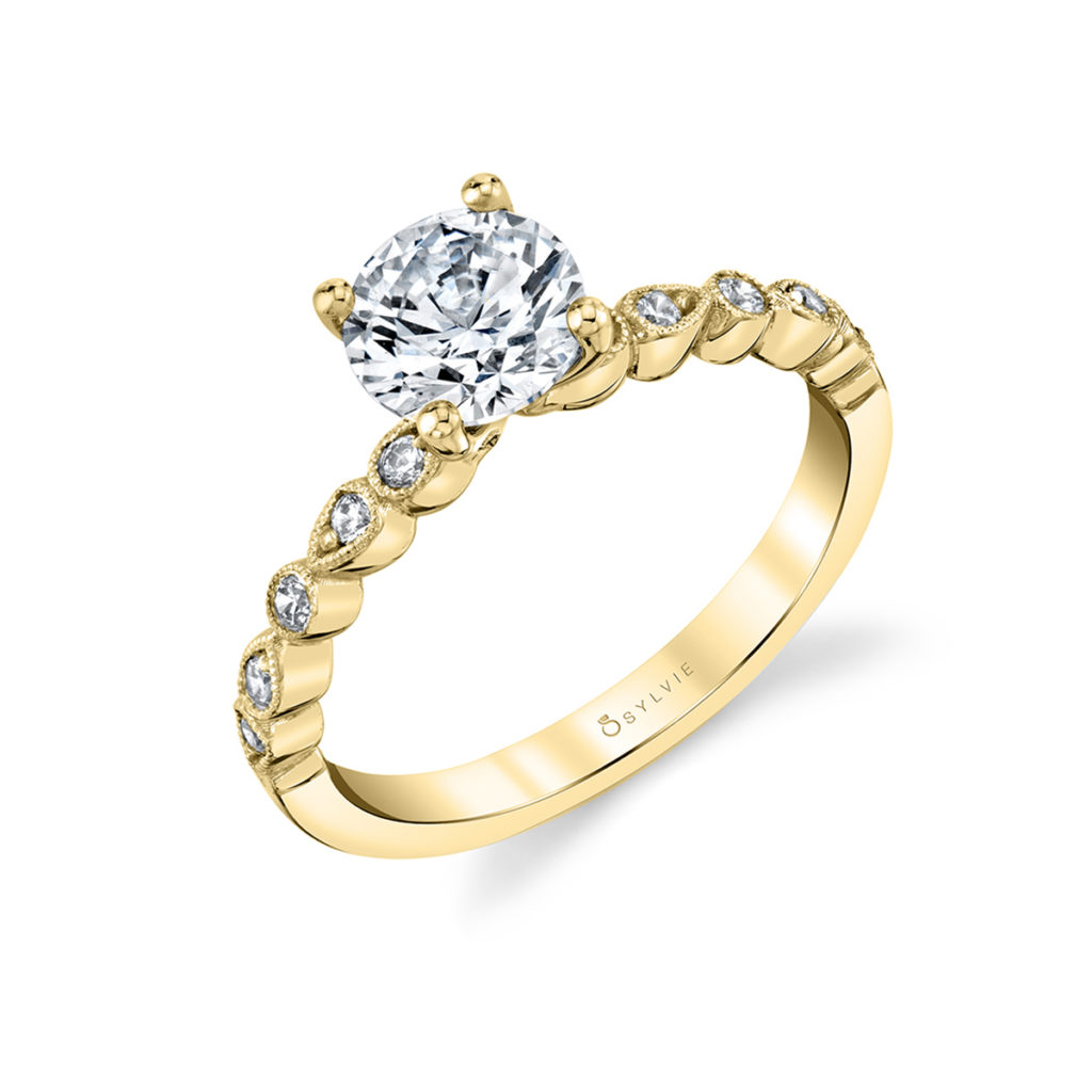 14K Yellow Gold Diamond Engagement Ring Semi Mounting