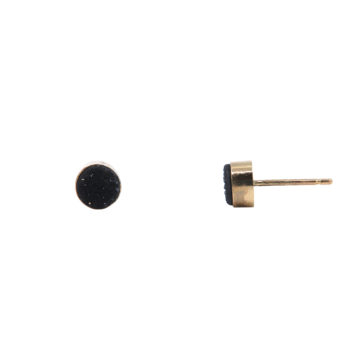 14K Yellow Gold Round Black Drusy Stud Earrings