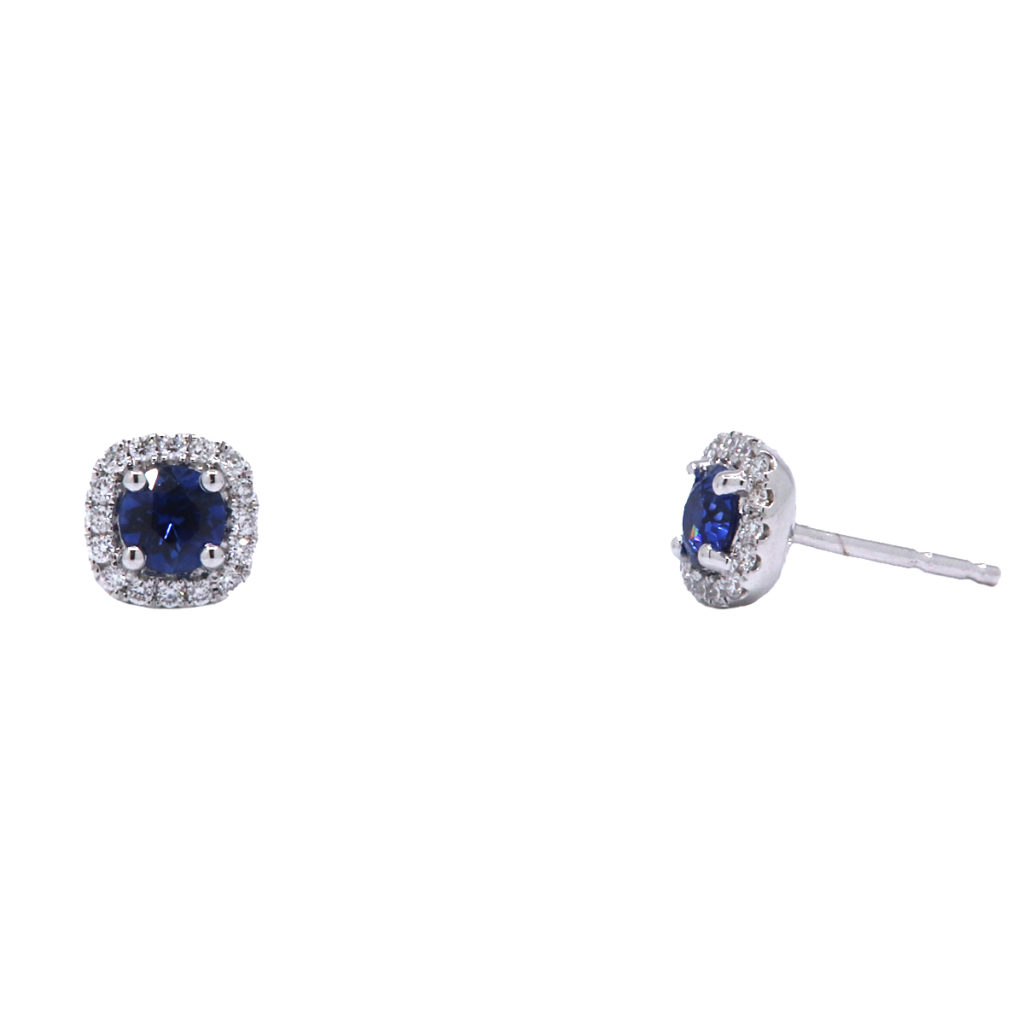 14K White Gold Sapphire and Diamond Halo Stud Earrings