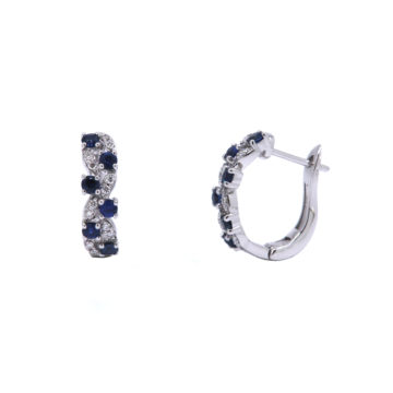 14K White Gold Sapphire and Diamond Hoop Earrings
