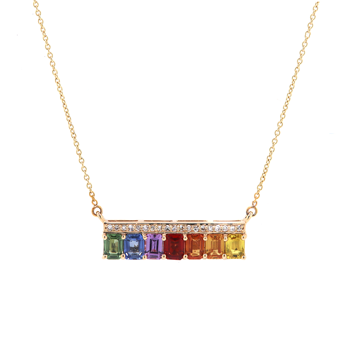 14K Yellow Gold Rainbow Sapphire and Diamond Necklace - Josephs Jewelers