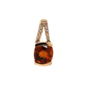 14K Yellow Gold Cushion Citrine and Diamond Pendant