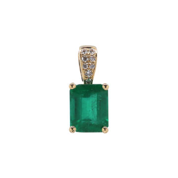 14K Yellow Gold Emerald and Diamond Pendant